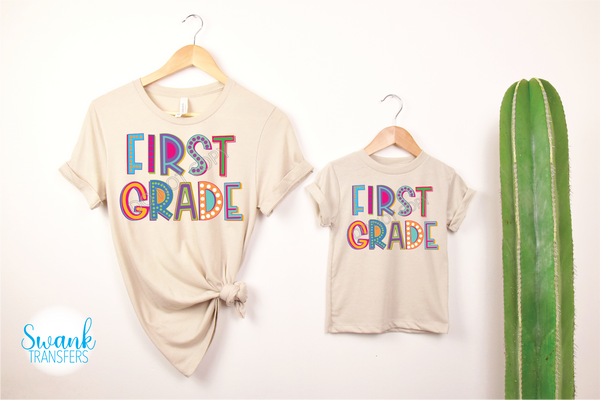 Colorful Grades Pre-K - 5th Grade YOUTH-ADULT Full Color DTF (Direct To Film) Transfer