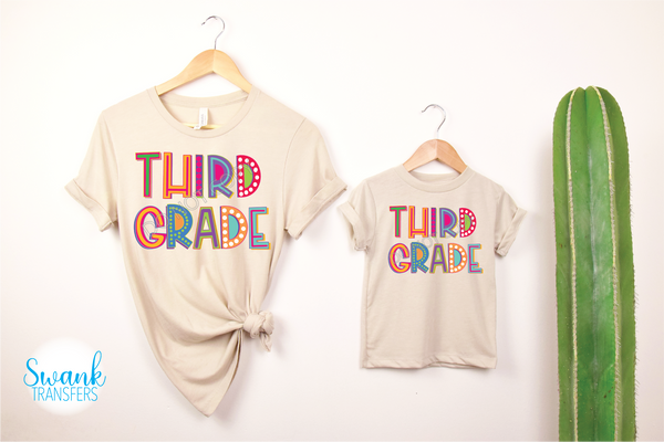 Colorful Grades Pre-K - 5th Grade YOUTH-ADULT Full Color DTF (Direct To Film) Transfer