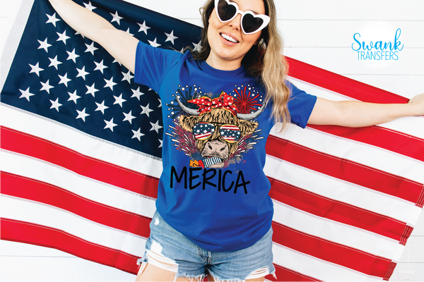 Merica Patriotic Cow Full Color INFANT-ADULT DTF (Direct To Film) Transfer
