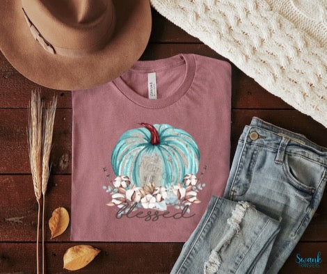 Blessed Blue Pumpkin High Heat SOFT Full Color Screen Print Transfer RTS
