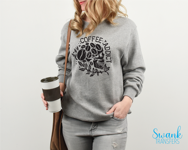 Coffee Addict Skull Screen Print Transfer RTS