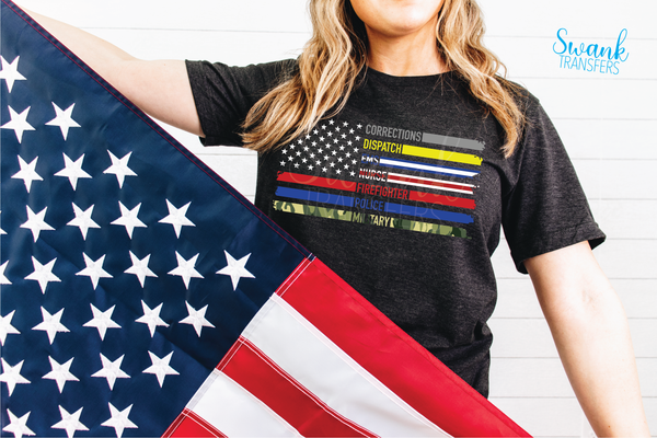 First Responder & Military Flag Full Color SOFT Screen Print Transfer