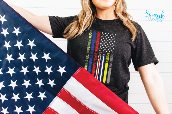 First Responder & Military Flag Full Color SOFT Screen Print Transfer