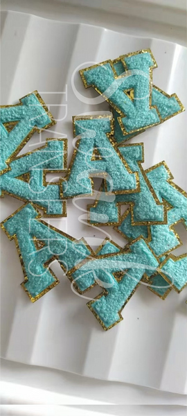 AQUA Chenille Letter Patches - RTS