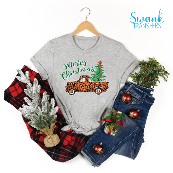 Merry Christmas Leopard Truck Adult & Towel DTF Transfer