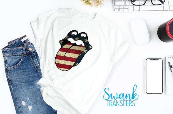 American Flag Tongue Full Color Screen Print Transfer RTS