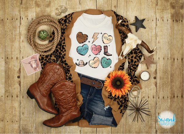 Valentines Cowboy Hearts Full Color DTF (Direct To Film) Transfer