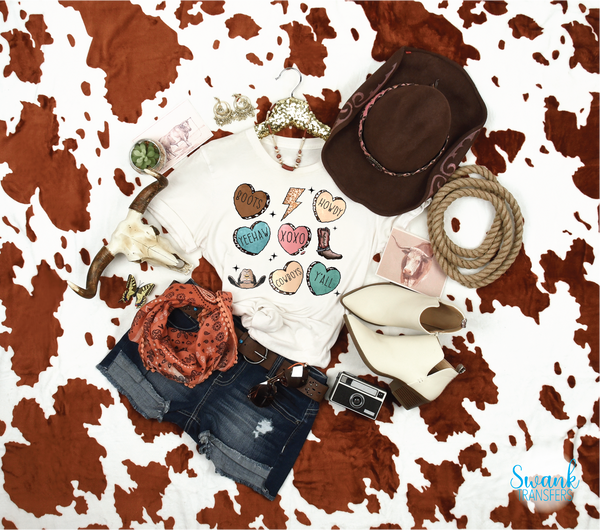 Valentines Cowboy Hearts Full Color DTF (Direct To Film) Transfer