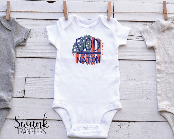 One Nation Under God Left Chest, Koozie, Infant Full Color Screen Print Transfer RTS