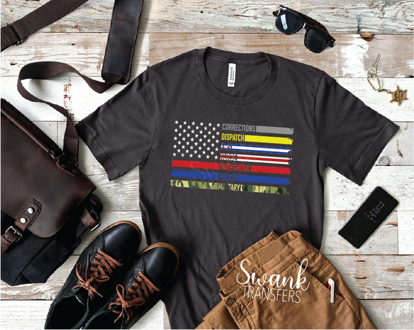 First Responder & Military Flag Full Color SOFT Screen Print Transfer