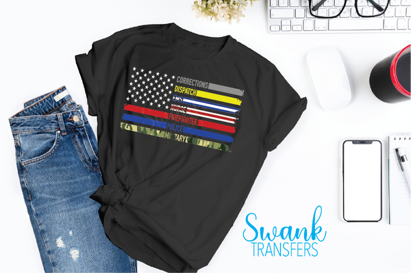 First Responder & Military Flag Full Color SOFT Screen Print Transfer