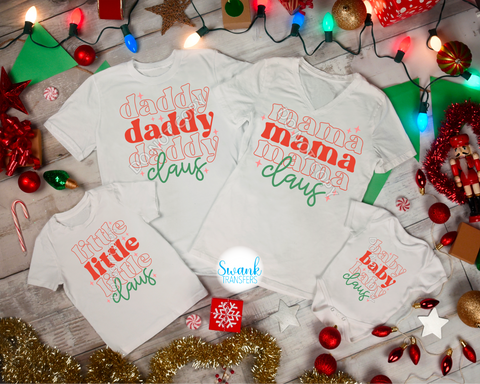 Claus Outlined Family PJs INFANT-ADULT DTF (Direct To Film) Transfer