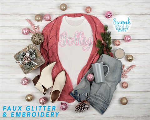 Faux Embroidered Glitter Jolly **SWANK EXCLUSIVE DESIGN** INFANT-ADULT DTF (Direct To Film) Transfer