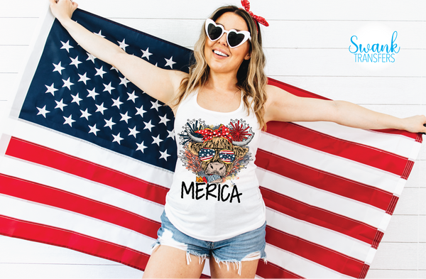 Merica Patriotic Cow Full Color INFANT-ADULT DTF (Direct To Film) Transfer