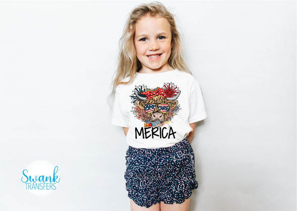 Merica Patriotic Cow Full Color INFANT-ADULT DTF (Direct To Film) Transfer