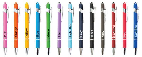 15 Premium Custom Printed Black Ink Pens with Stylus