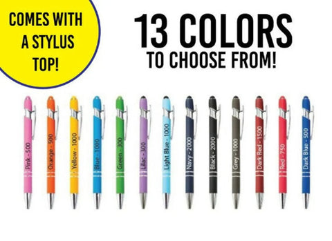 15 Premium Custom Printed Black Ink Pens with Stylus