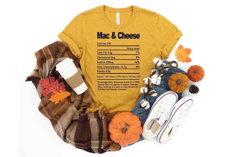 Mac & Cheese Nutrition Facts Single Color Screen Print Transfer RTS