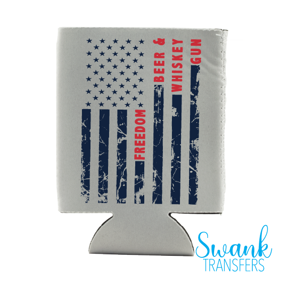 Freedom Beer & Whiskey Flag Koozie Screen Print Transfer RTS Swank